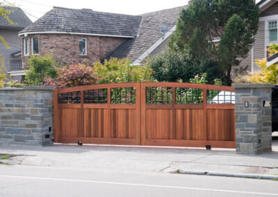 Iron Slide Gate with Wood Applique and Mesh