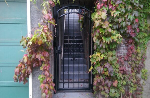 black pedestrain stair gate