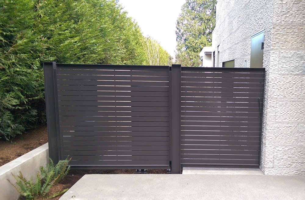 Sleek, Cantilever Pedestrian Slide Gate That Retracts Behind A Matching Fence