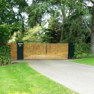 Double Swinging Wood Gate with Custom Entry System