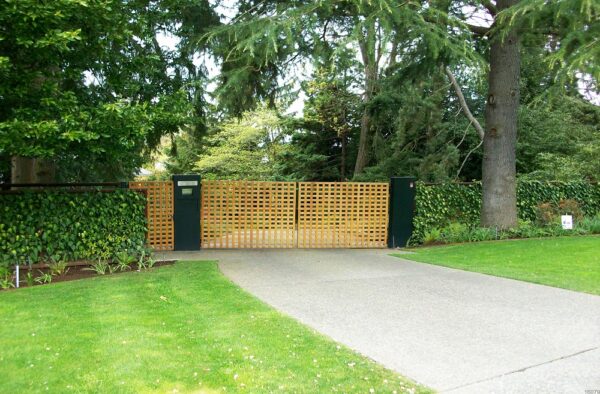 Double Swinging Wood Gate with Custom Entry System