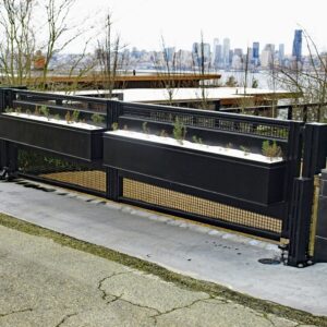 Modern Double Swing Gate with Matching Fence and Pedestrian Gate