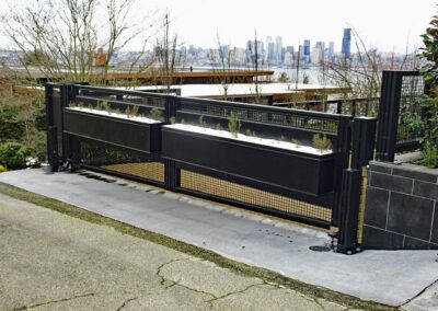 Modern Double Swing Gate with Matching Fence and Pedestrian Gate