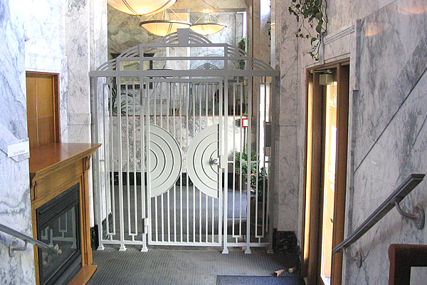 Artistic Yet Secure, Custom Walkway Gate With Pickets And Custom Steel Panel Infill 