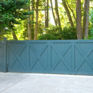 Iron Slide Gate with Iron Frame and Wood Applique
