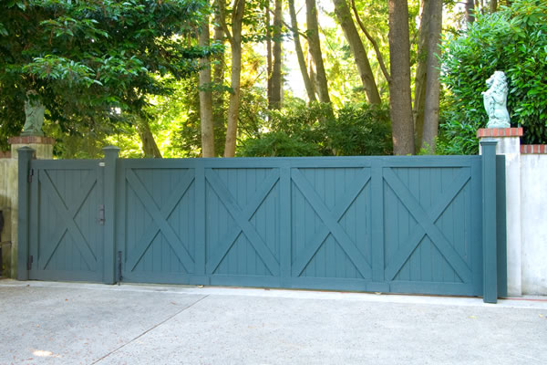 Iron Slide Gate with Iron Frame and Wood Applique