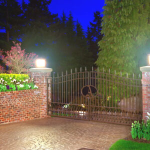 Double Swing Gate with Brick Pillars