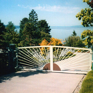 Iron Swing Gate with Sunburst Design