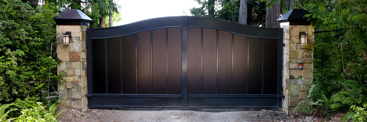 Residential Double Swing Privacy-Security Driveway Gate With Solid Panels And Pillars