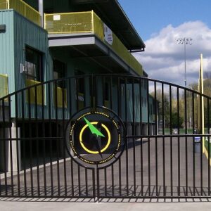 Starfire Sports Iron, Double-Swing Driveway Gate With Plasma-Cut (Removable) Custom Logo