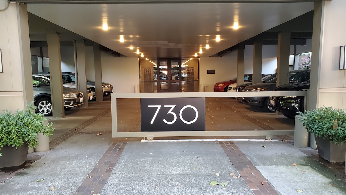 Automatic Sliding Gate A Sliding Automatic Gate Featuring The Building Address Helps Guests To Find The Entrance