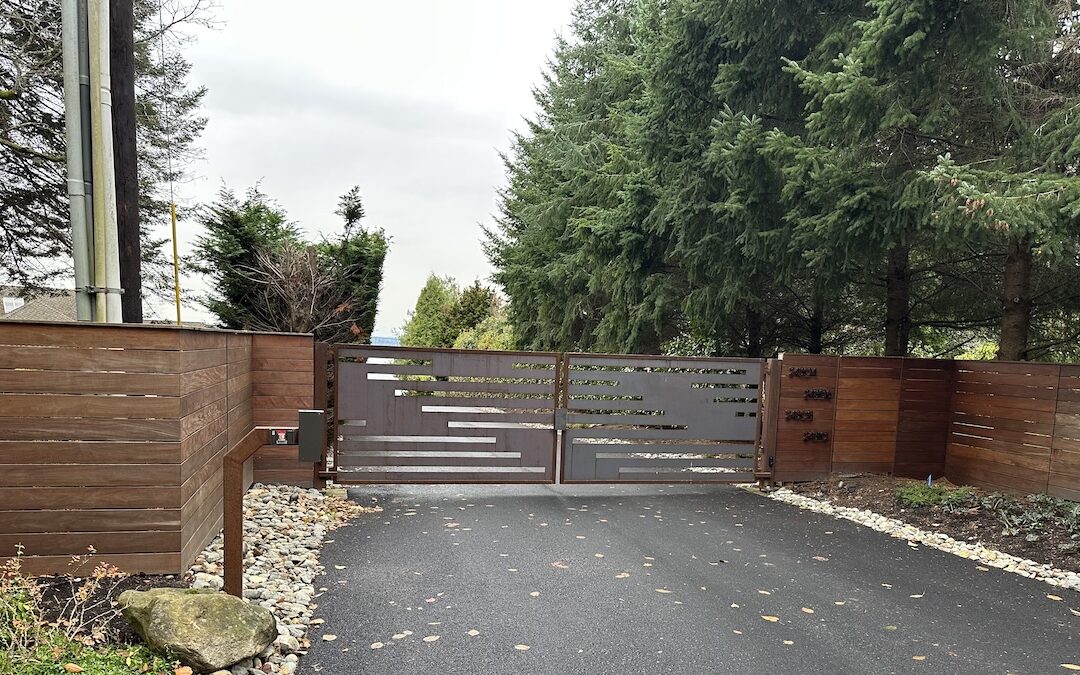 Handsome Corten Steel Private Driveway Gate Protects Multi-Home Drive