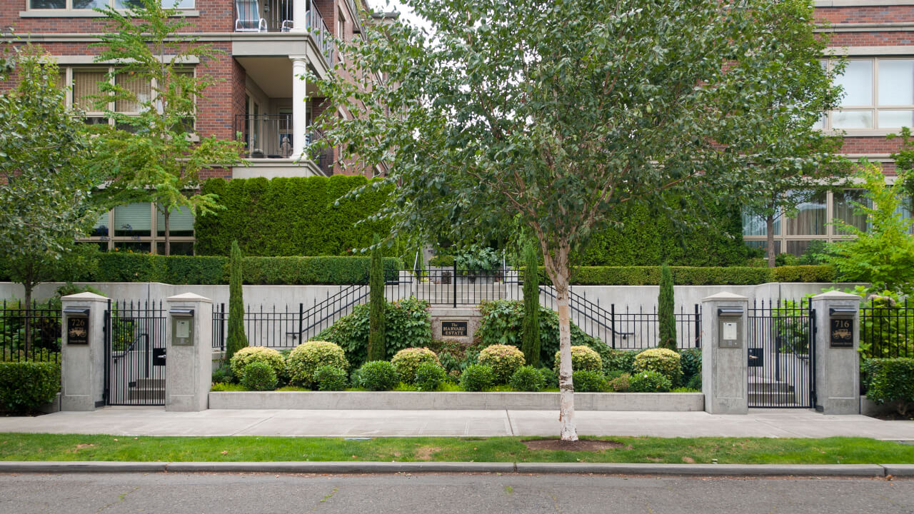The Harvard Estate Condominiums wrought iron fencing and pedestrian gates. The Harvard Estate Condominiums wrought iron fencing and pedestrian gates.